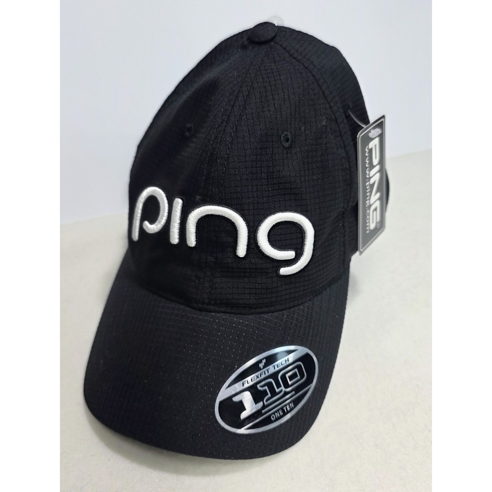 NEW PING FLEXFIT TECH 110 One Ten Sensor Cool Strapback Golf Hat Cap Black White